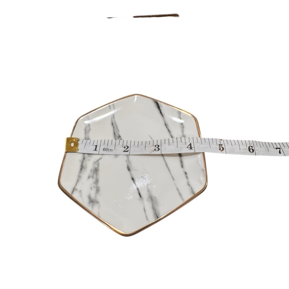 Hexagonal Marble Trinket Dish with Gold Trim - Picture 3 of 5